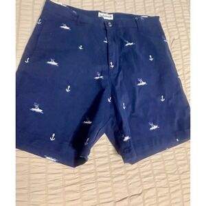Men Saddlebred Boat/Anchor Print Shorts Blue Size 34 Waist Flat Front